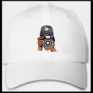 White color hat with a photographer logo on it