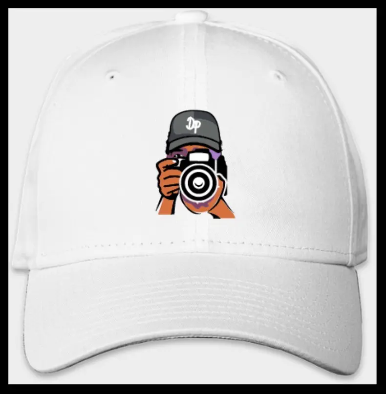 White color hat with a photographer logo on it